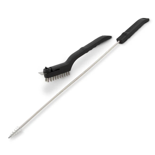 Barbecue cleaning brush with black handle on a white background
