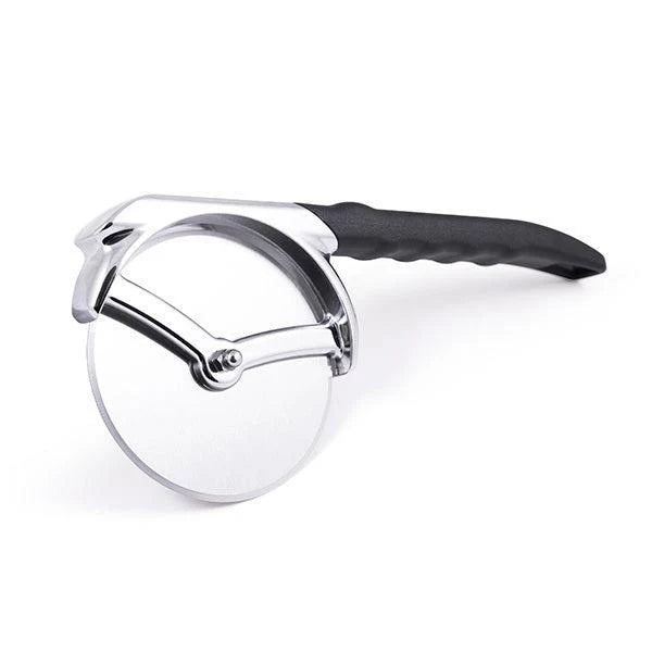 Pizza cutter with black handle on a white background