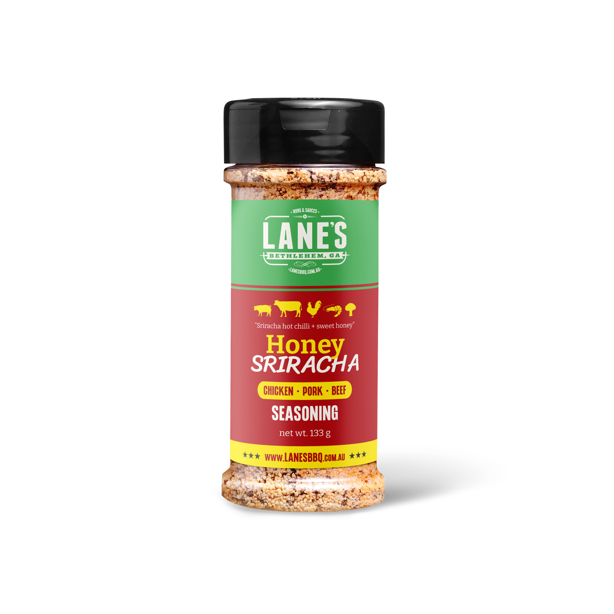 Lane's BBQ Honey Sriracha Rub Small 133 g shaker bottle