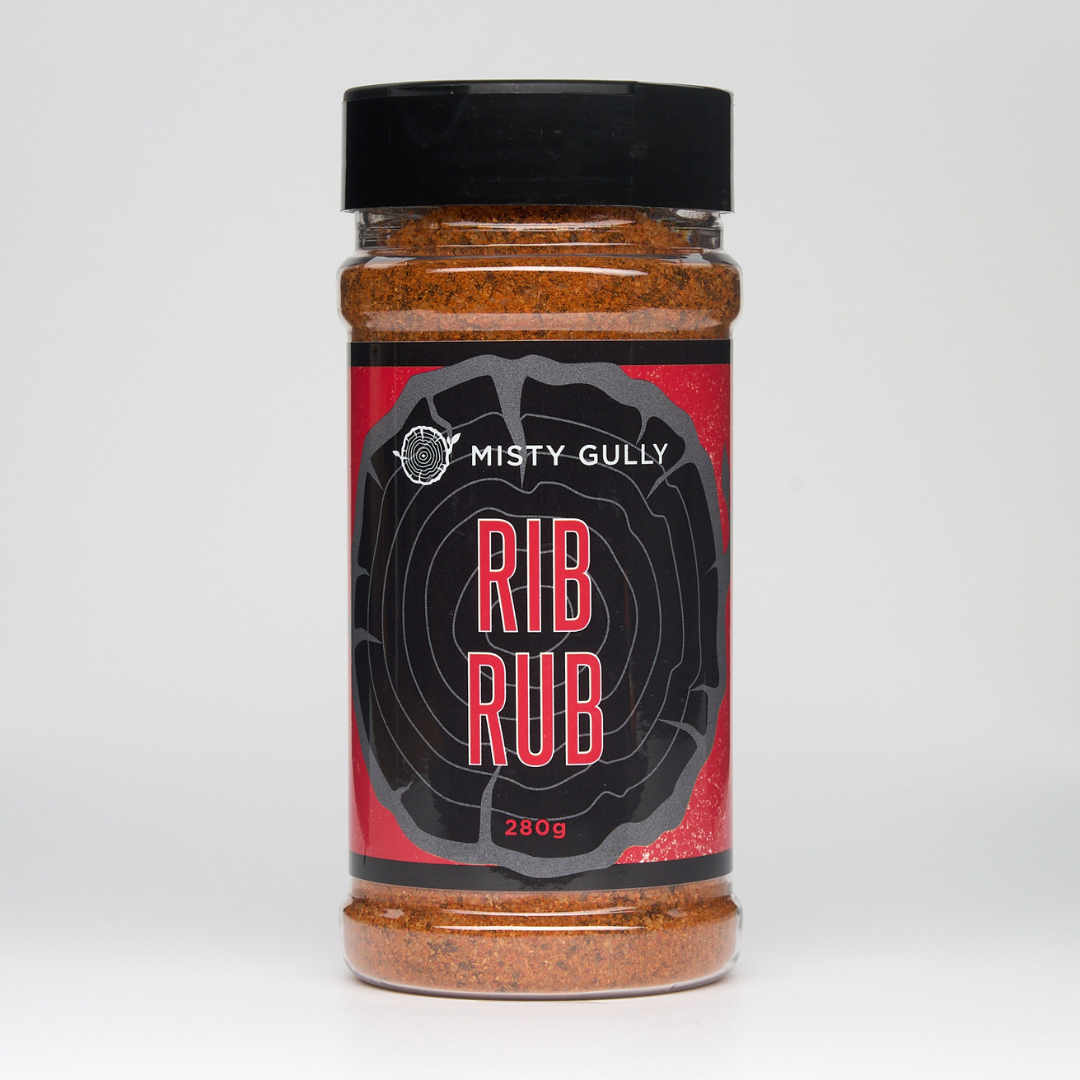 Jar of Misty Gully Rib Rub on a white background