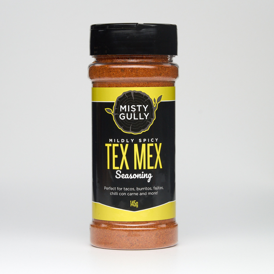 Misty Gully Tex Mex seasoning jar on a white background