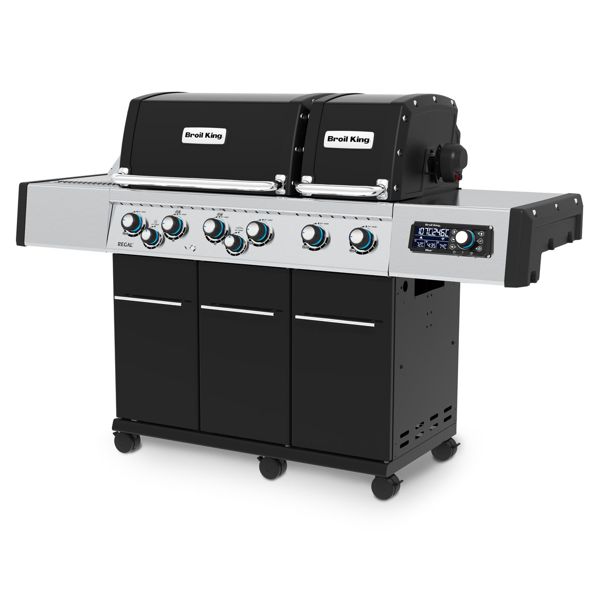 Broil King Regal 690 grill with multiple knobs on a white background